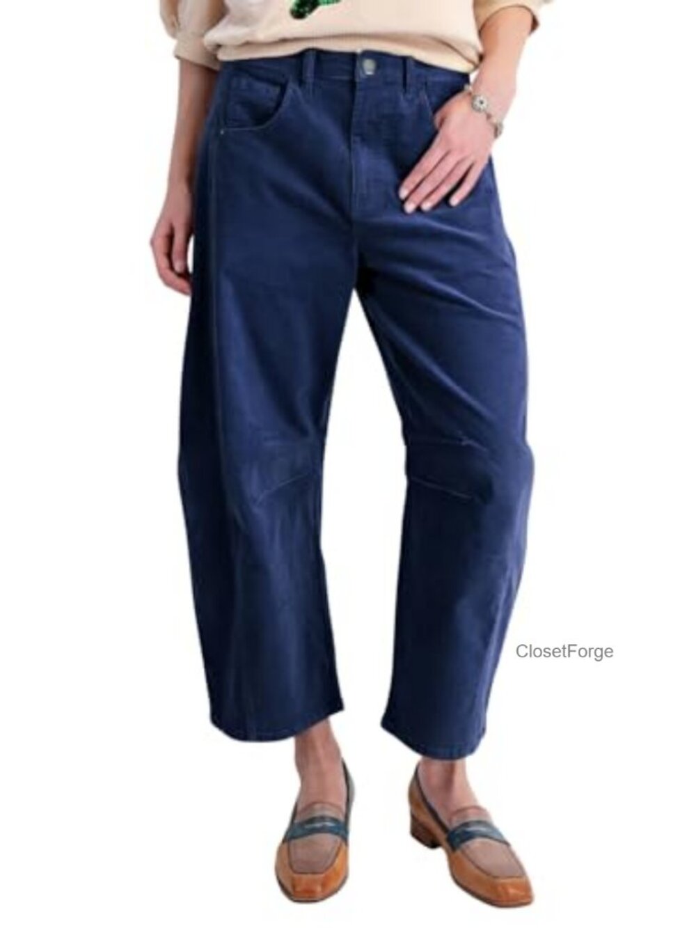 High Waisted Baggy Crop Corduroy Harem Pants Tapered Ankle Trousers